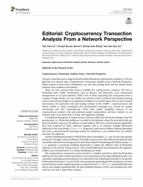 Cryptocurrency Transaction Analysis from a Network Perspective