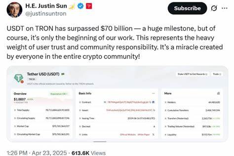 TRON's USDT Supply Surpasses $70 Billion: A Milestone in Cryptocurrency Trading
