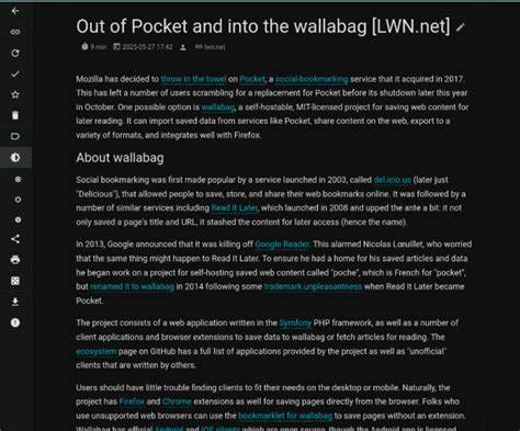 Out of Pocket and into the Wallabag