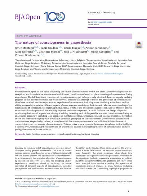 The Nature of Consciousness in Anaesthesia