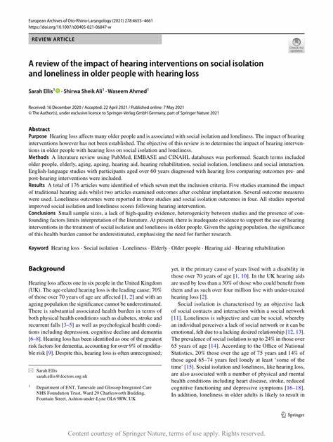 Hearing Intervention, Social Isolation, and Loneliness