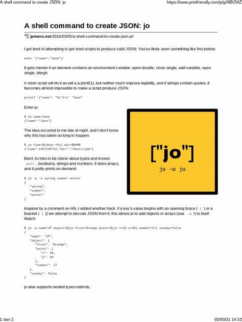 Jo: A shell command to create JSON