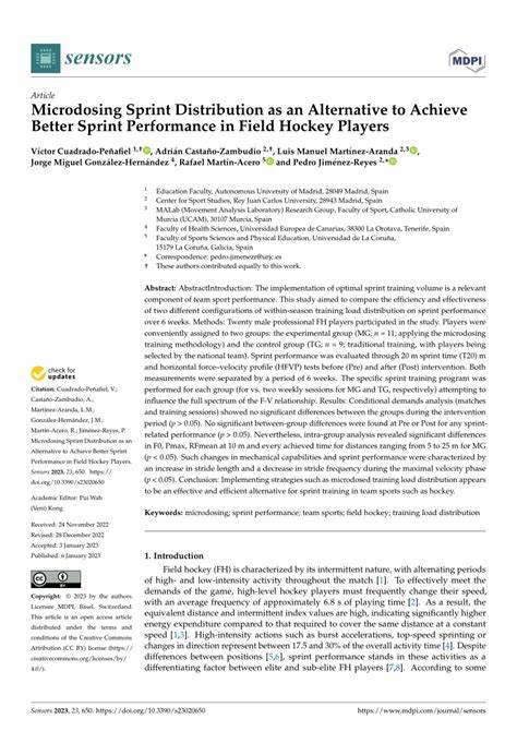 Microdosing Sprints to Achieve Better Sprint Performance in Field Hockey Players