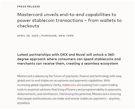 Mastercard Partnership with Circle Enables Stablecoin Payments for 150 Million Merchants