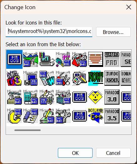 What were the MS-DOS programs that the moricons.dll icons were intended for?