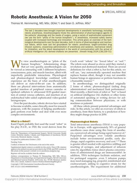 Robotic Anesthesia: A Vision for 2050