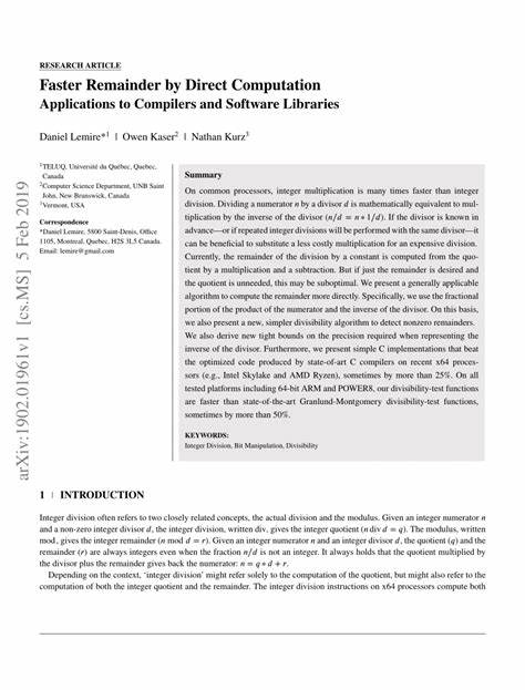 Faster remainder by multiplication, with applications to compilers and software