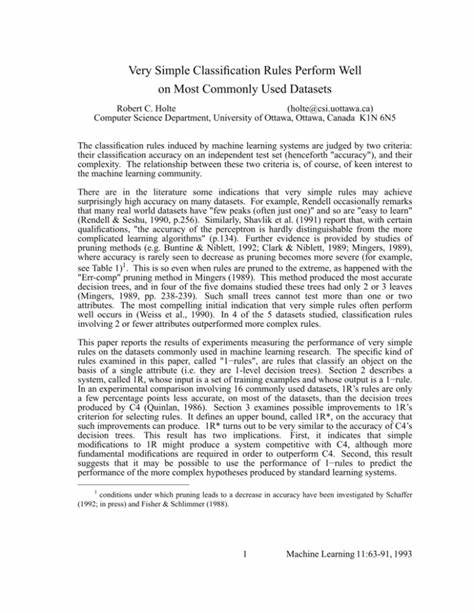 Simple Classification Rules Perform Well on Commonly Used Datasets (1993) [pdf]