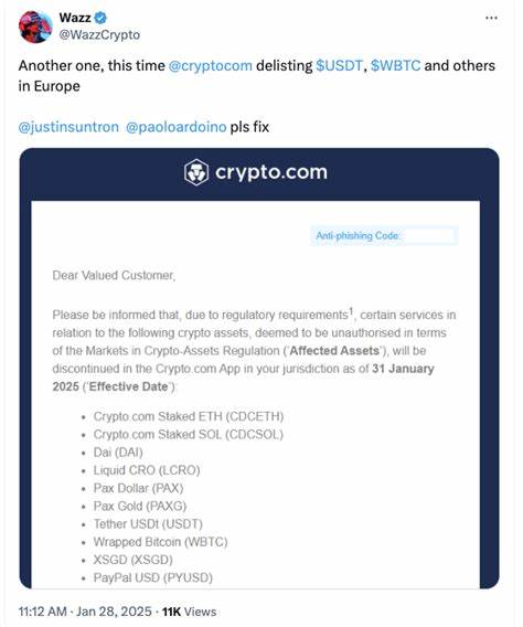 Crypto.com To Delist Tether USDT and 9 Other Tokens in Europe by January 31 To Comply with MiCA Regulations
