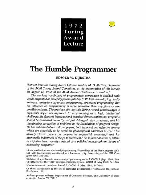 The Humble Programmer (1972)