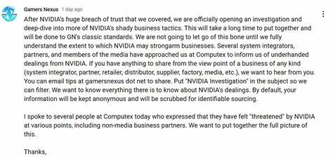 Gamers Nexus to open an investigation into Nvidia's shady business tactics