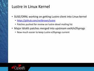 Getting Lustre Upstream