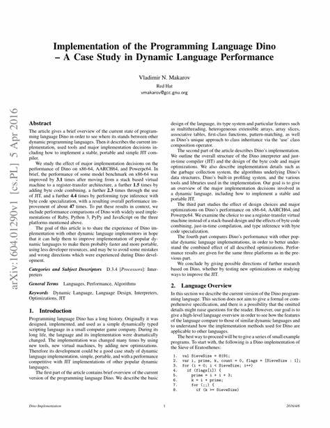 Programming language Dino and its implementation