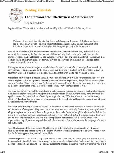 The Unreasonable Effectiveness of Mathematics (1980)