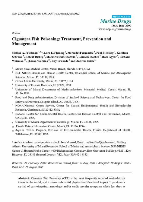 Ciguatera Fish Poisoning: Treatment, Prevention and Management