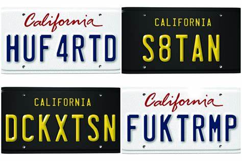 California vanity license plate applications with reasons for rejection