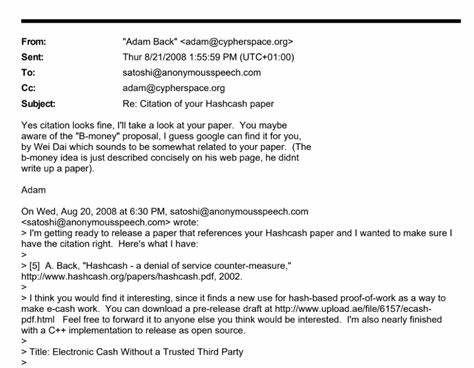 Read Adam Back's Complete Emails with Bitcoin Creator Satoshi Nakamoto