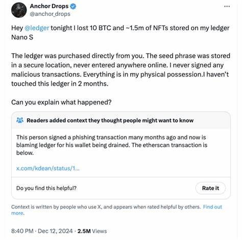 Ledger wallet user reports 10 BTC loss — Community blames phishing