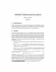 TEK4500 – Introduction to Cryptography