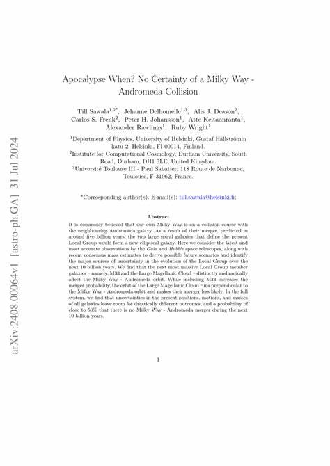 No certainty of a Milky Way–Andromeda collision