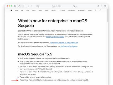 Apple Filing Protocol client deprecated as of macOS Sequoia 15.5.0