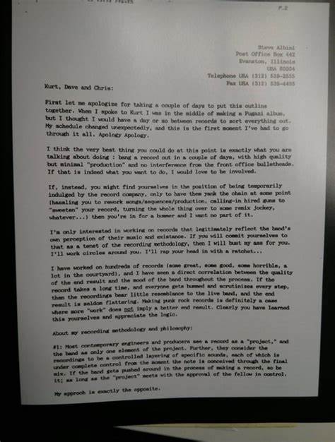Steve Albini Proposal Letter to Nirvana for in Utero