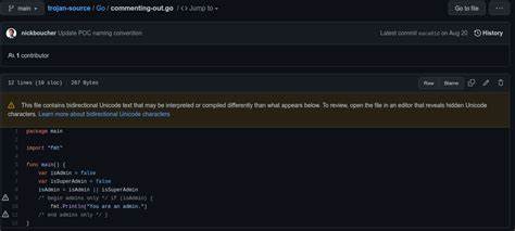 GitHub now provides a warning about hidden Unicode text